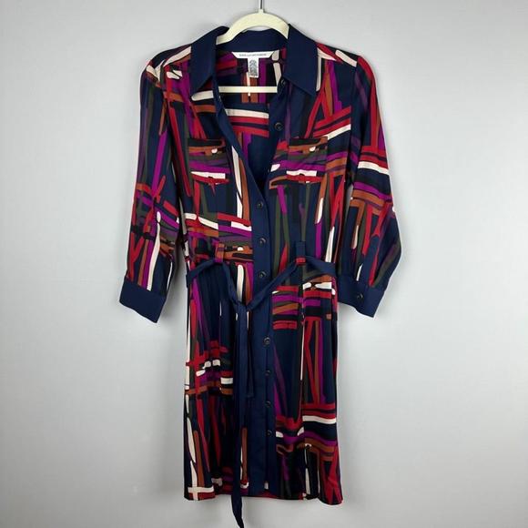 Diane von Furstenberg Dresses & Skirts - Women's Diane von Furstenberg Blue and Red Shirt Dress Size 8